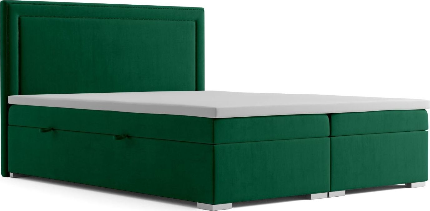 LAVERTO Łóżko kontynentalne NESS 160x200 zielone velvet z pojemnikiem