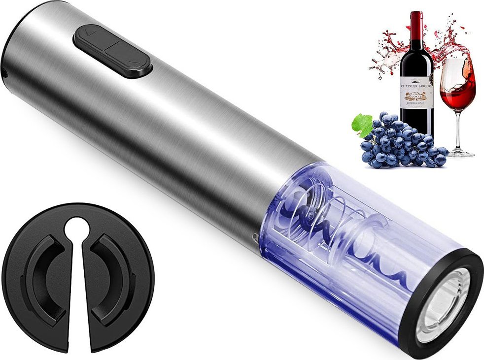 Braders Korkociąg Elektryczny Otwieracz Wina LED na baterie srebrny Braders