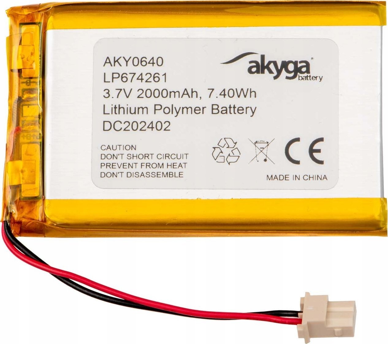 Akumulator Li-Po LP674261 Akyga AKY0640 3.7V / 2000mAh PCM złącze Molex 2-Pin 50mm