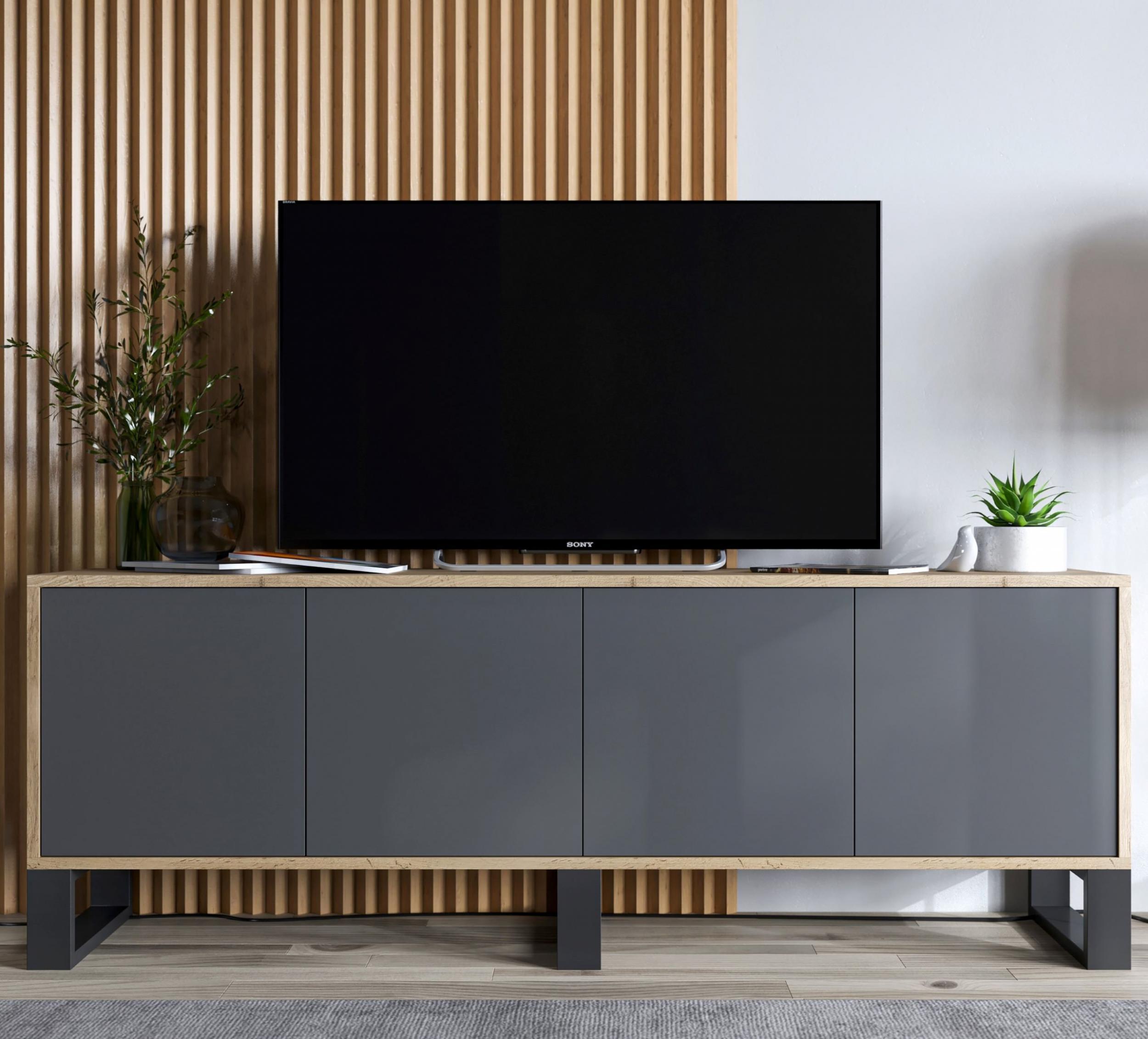 Meble Lindner Szafka RTV Loft dąb wotan Grafit MAT komoda RTV Industrialna 150 cm