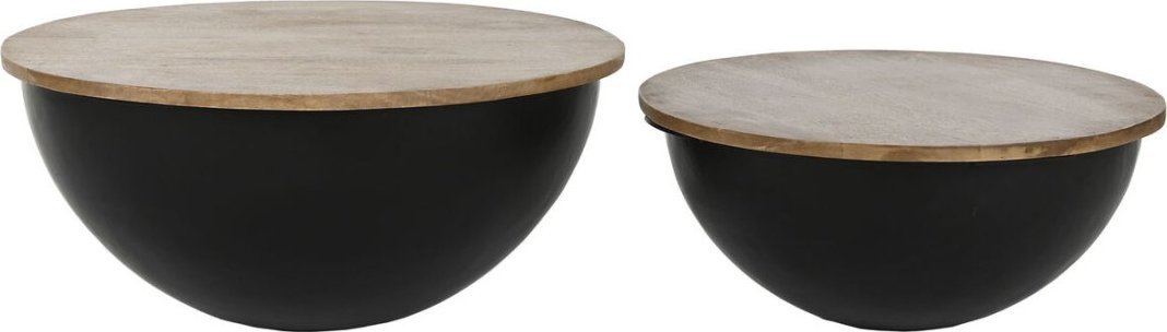 Home ESPRIT Zestaw 2 stołów Home ESPRIT Metal Drewno mango 60 x 60 x 28 cm