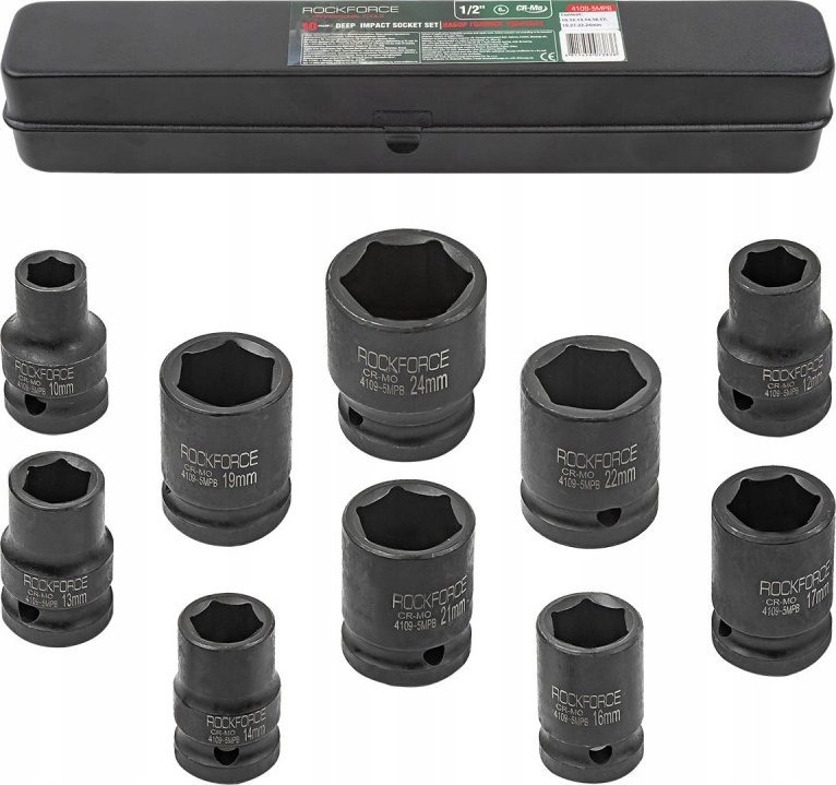 Rockforce Zestaw nasadek udarowych 1/2" 10el. (6-kątnych) (10-24mm)