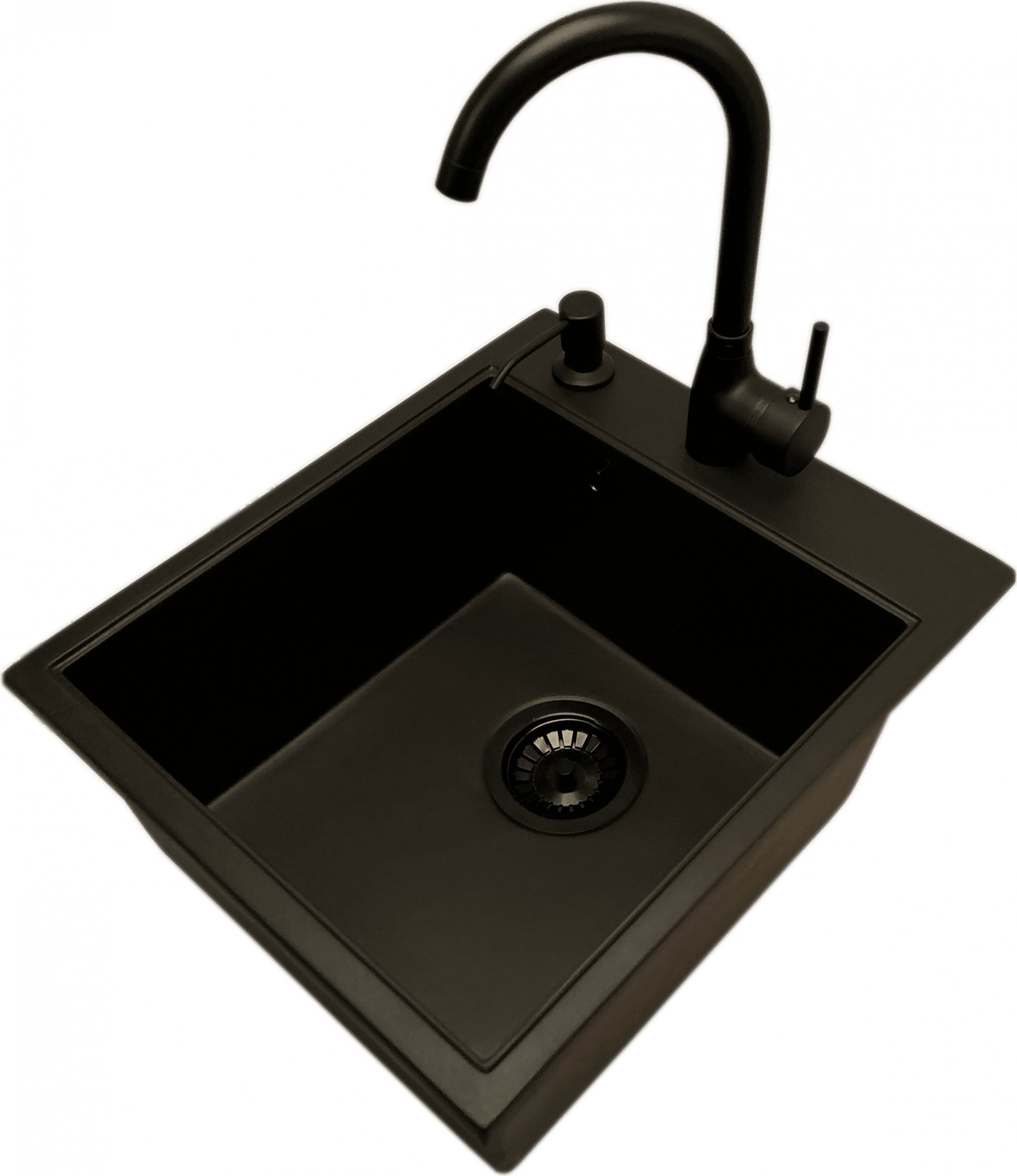 Zlewozmywak PREHNIT Zlewozmywak jednokomorowy COBALT czarny + bateria czarna LUNA + dozownik