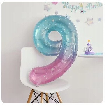 Balon 9 urodziny Cyfra DZIEWIĘĆ Foliowy Happy Birthday róż-niebieski 100cm
