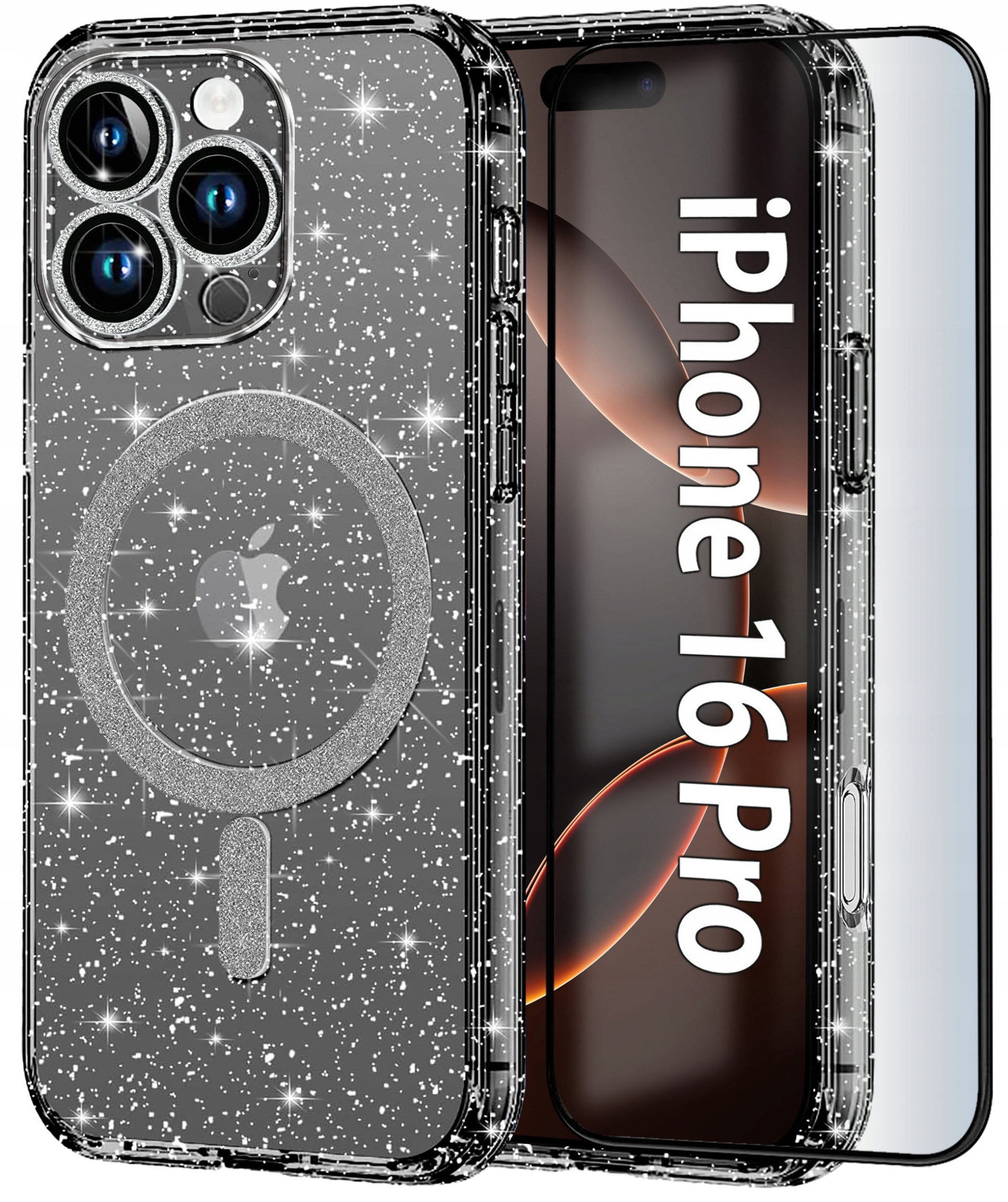 Etui do Apple iPhone 16 Pro BROKATOWE do MagSafe CLEAR SHINE Szkło na ekran