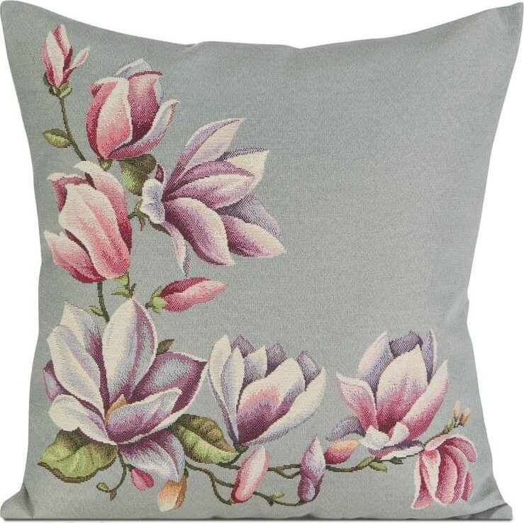 Eurofirany Poszewka gobelinowa w kwiaty FOLK 47X47 popielata