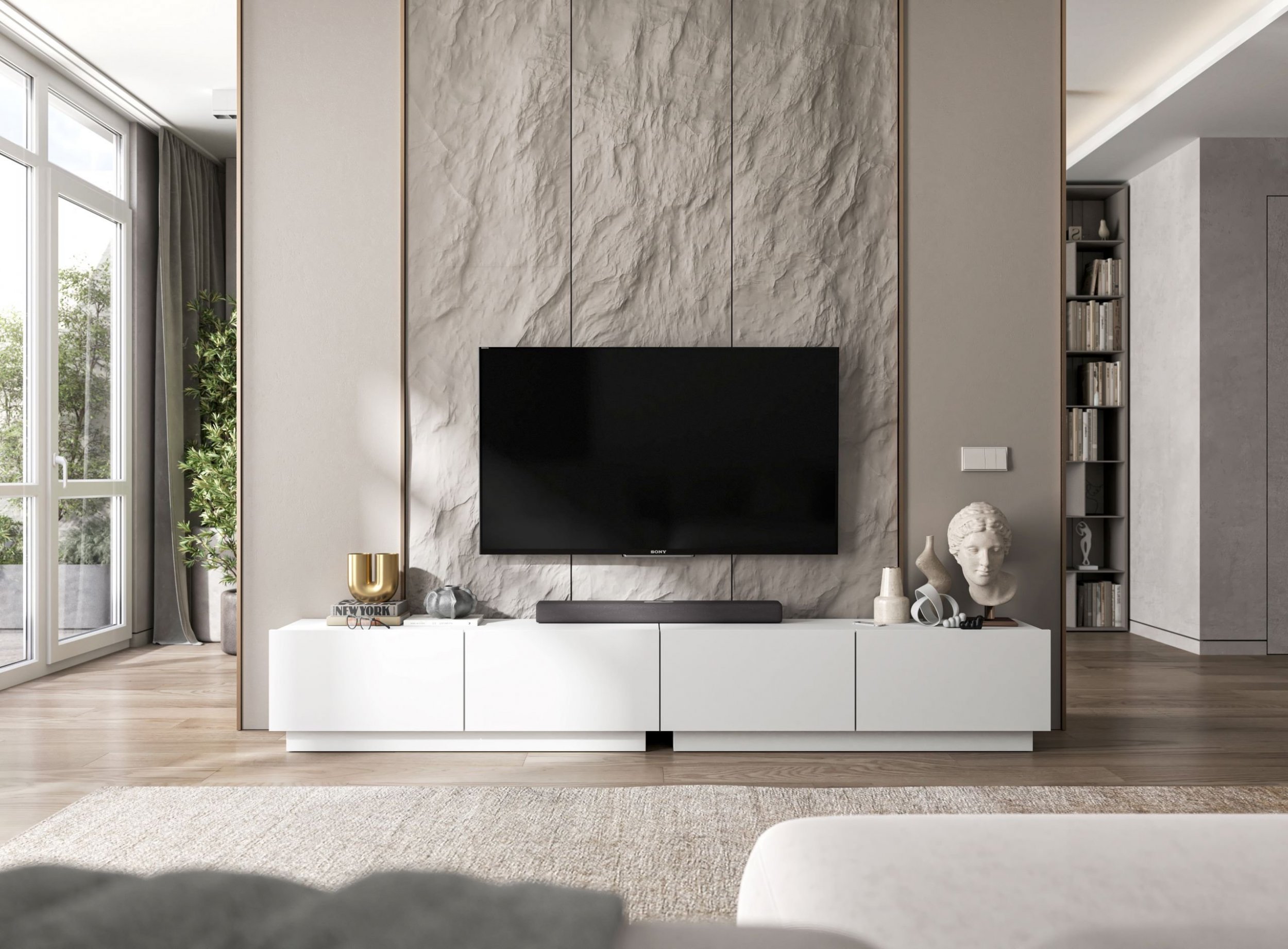 Meble Lindner Szafka RTV Loft Komoda industrialna stojąca / wisząca Biały MAT 240 cm