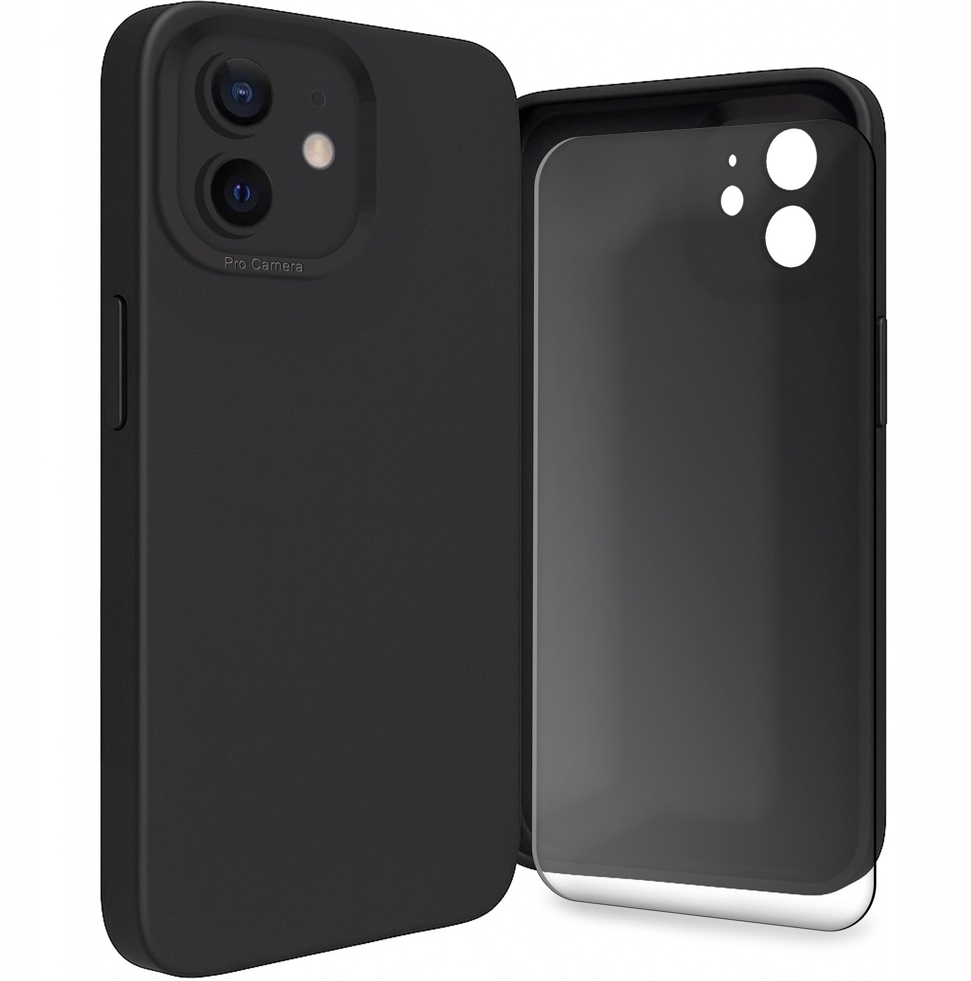 Etui do Apple iPhone 12 (Osłona Kamery, Czarne, Plecki, Case) Szkło 9H