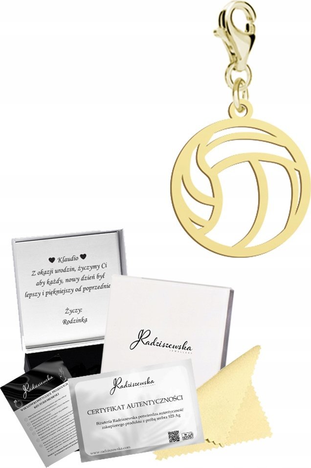 Radziszewska Jewellery Złoty Charms Piłka do Siatkówki SREBRO 925 Prezent Biżuteria ŻYCZENIA