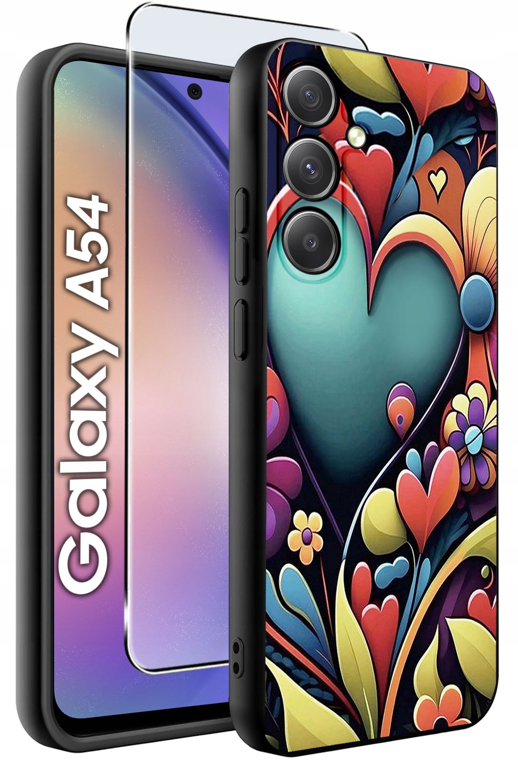 ETUI do Samsung A54 5G WZORY | SILIKONOWE MATT CASE + SZKŁO 9H