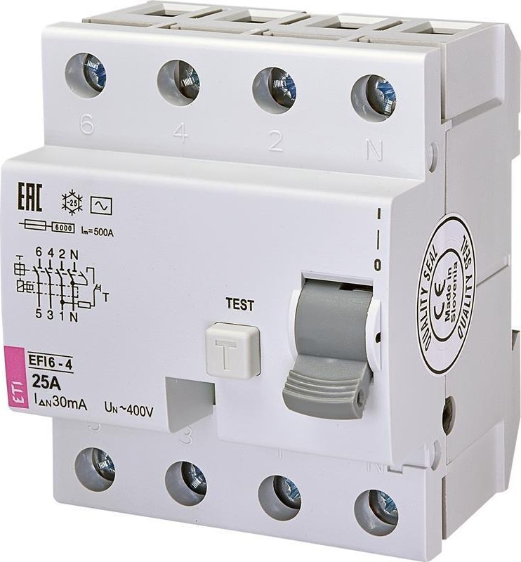 Eti-Polam Wyłącznik różnicowoprądowy 4P 25A 0,03A typ AC EFI6-P4 AC 25/0.03 002061651