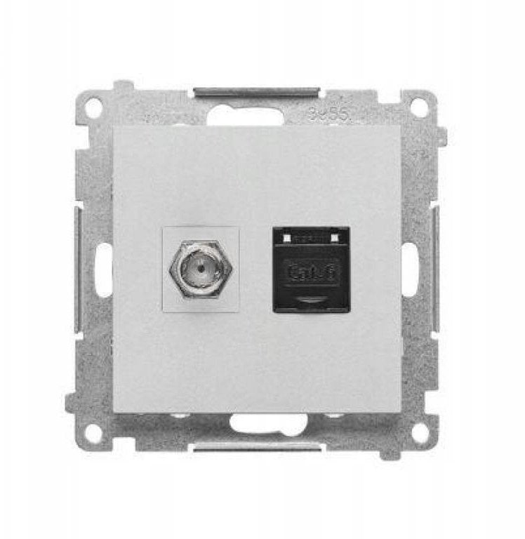 Kontakt-Simon Simon 55 Gniazdo antenowe typu F + RJ45 kat.6 (moduł) Aluminium mat TASFRJ45.01/143