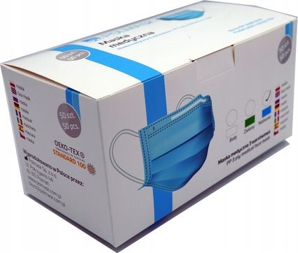 Polmask Maseczka ochronna jednorazowego użytku 3-warstwowa Niebieska 50 sztuk