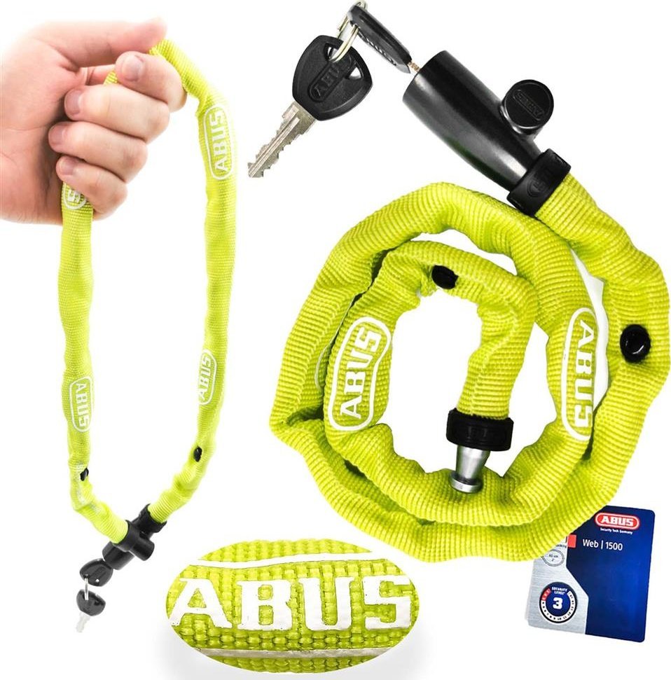Zapięcie ABUS Web 1500 na klucz, łańcuch 60 cm, limonkowe