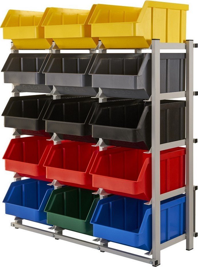 qBox Regał do pojemników warsztatowych, jednostronny. Wym: 1040x980x490mm 15 pojemników (Regał z pojemnikami)