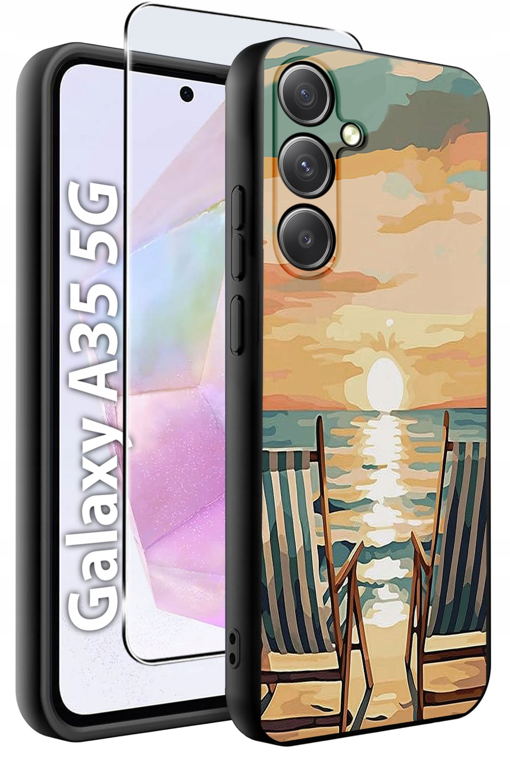 ETUI do Samsung A35 5G WZORY | SILIKONOWE MATT CASE + SZKŁO HARTOWANE 9H