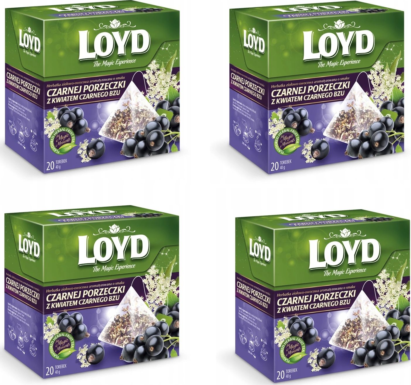 Loyd Herbata Czarna porzeczka z kwiatem bzu 80 torebek piramidki