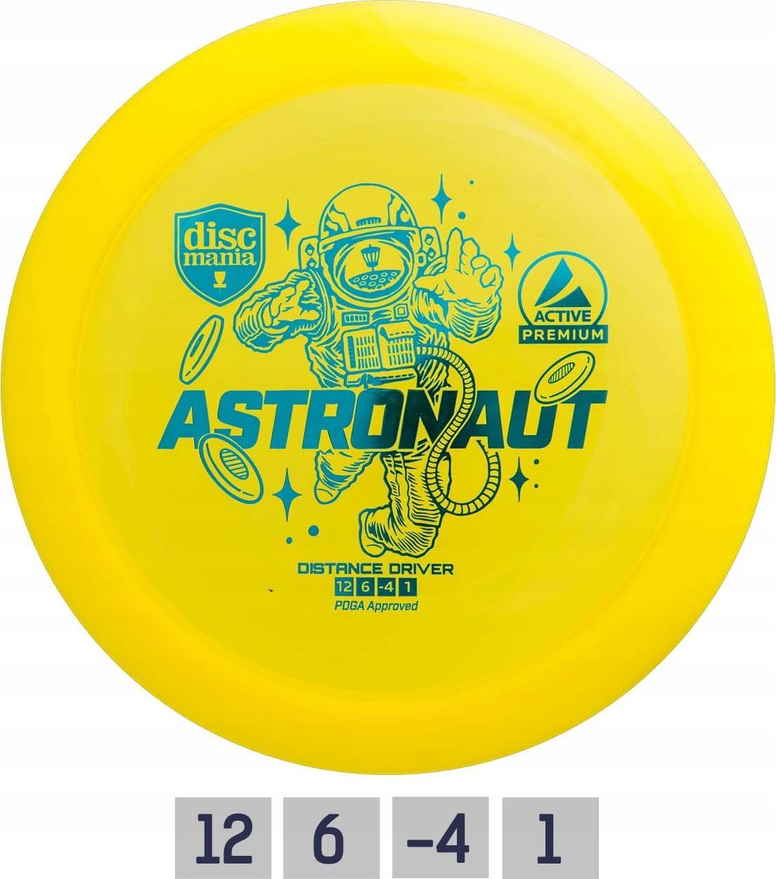 Discmania Discgolf DISCMANIA Distance Driver ASTRONAUT Active Premium Yellow 12/6/-4/1