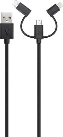 Kabel USB Xqisit USB-A - USB-C + microUSB + Lightning 1 m Czarny