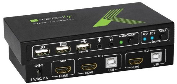 Przełącznik Techly 2-portowy przełącznik KVM HDMI/USB 2x1 z audio