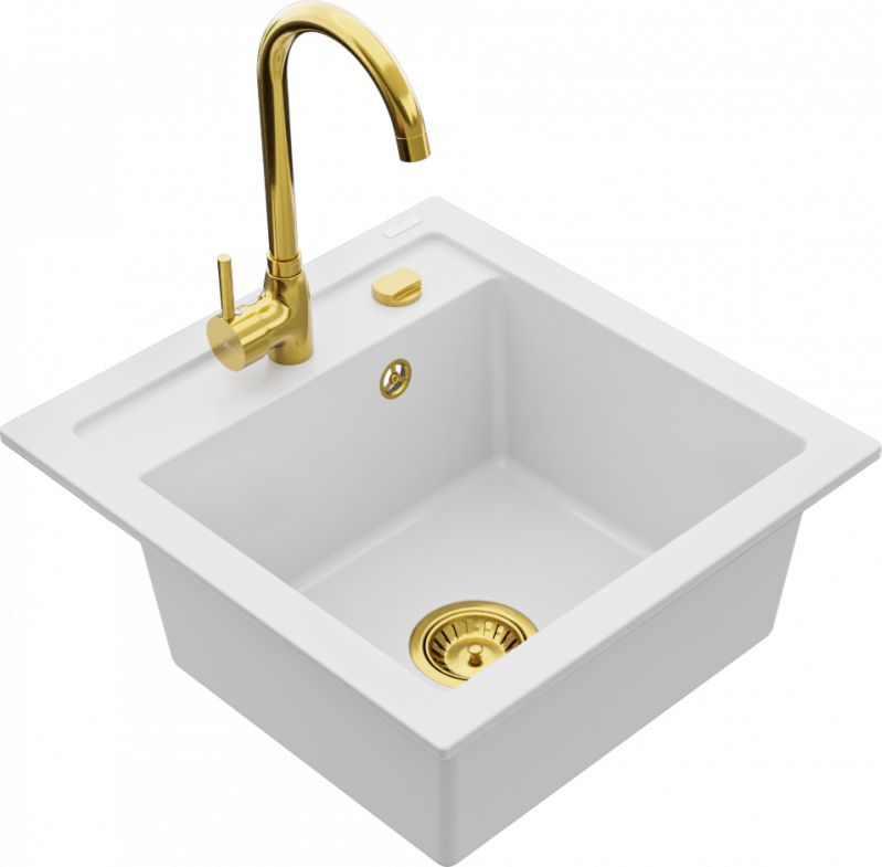 Zlewozmywak Mexen Mexen Vito zlewozmywak granitowy 1-komorowy z baterią kuchenną Telma, złoty - 6503-20-670200-50