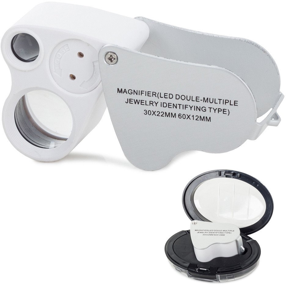 Lupa kieszonkowa jubilerska składana 2 led 30x 60x