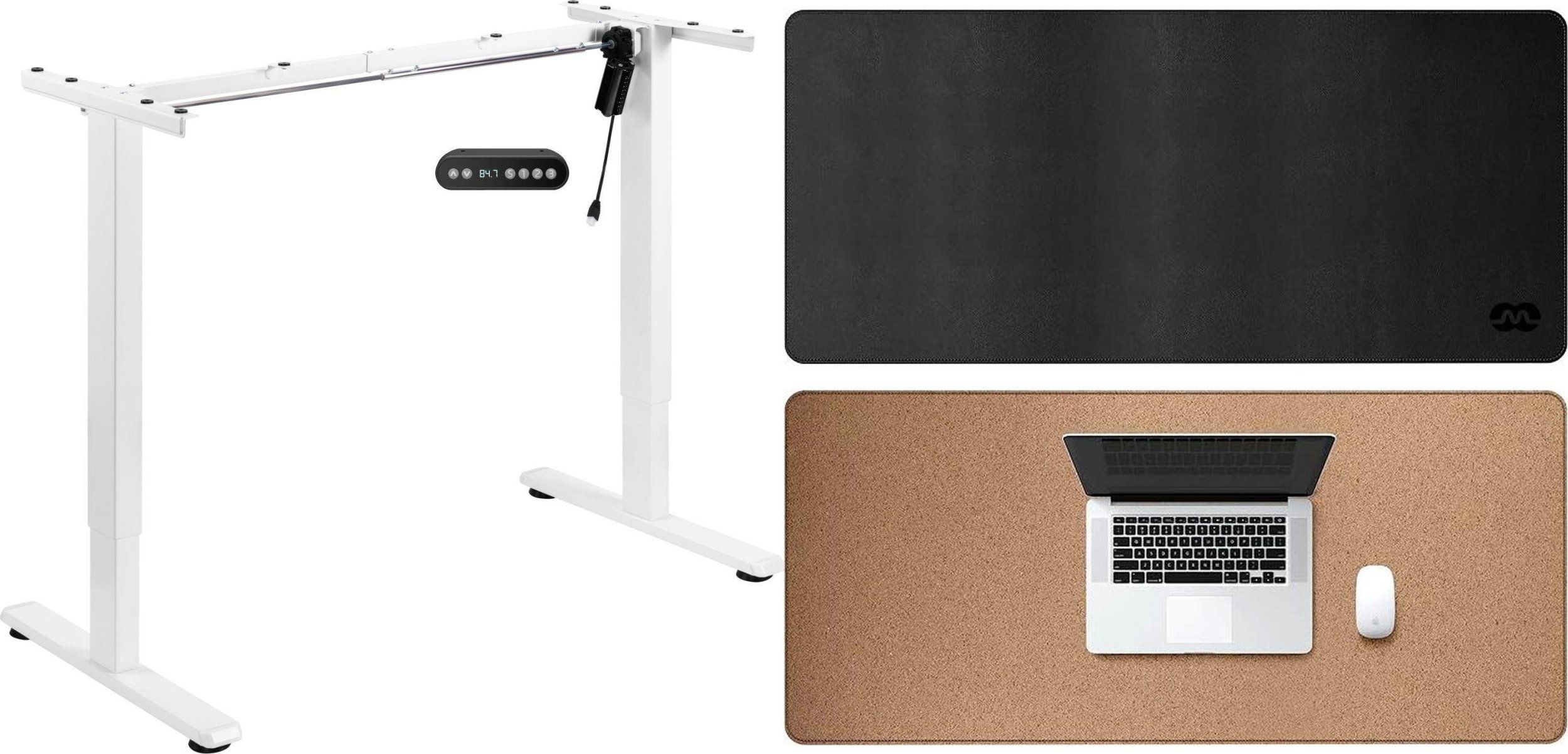 Mozos Mozos Stelaż do biurka biały z elektryczną regulacją wysokości BIAŁY + Podkładka LDP1260 Czarna
