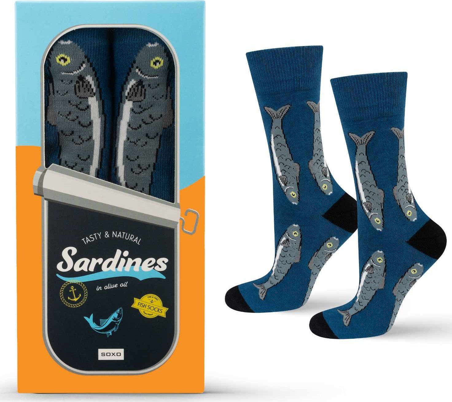 Soxo Męskie Skarpetki kolorowe sardynki w pudełku 4045