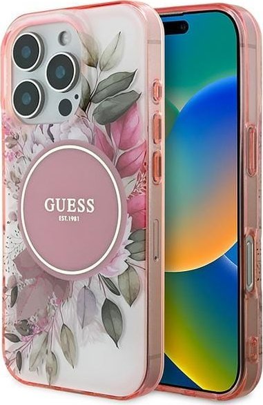 Guess Guess GUHMP16XHFWBDCEP iPhone 16 Pro Max 6.9" różowy/pink hardcase IML Flower & Tonal Circle MagSafe