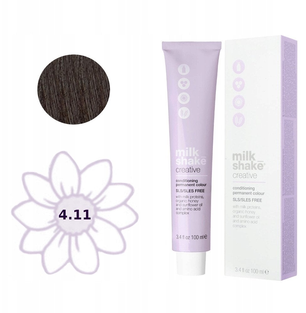 Milk Shake, Creative, SLS/SLES-Free, Permanent Hair Dye, 4.11 Intense Ash Medium Brown, 100 ml For Women