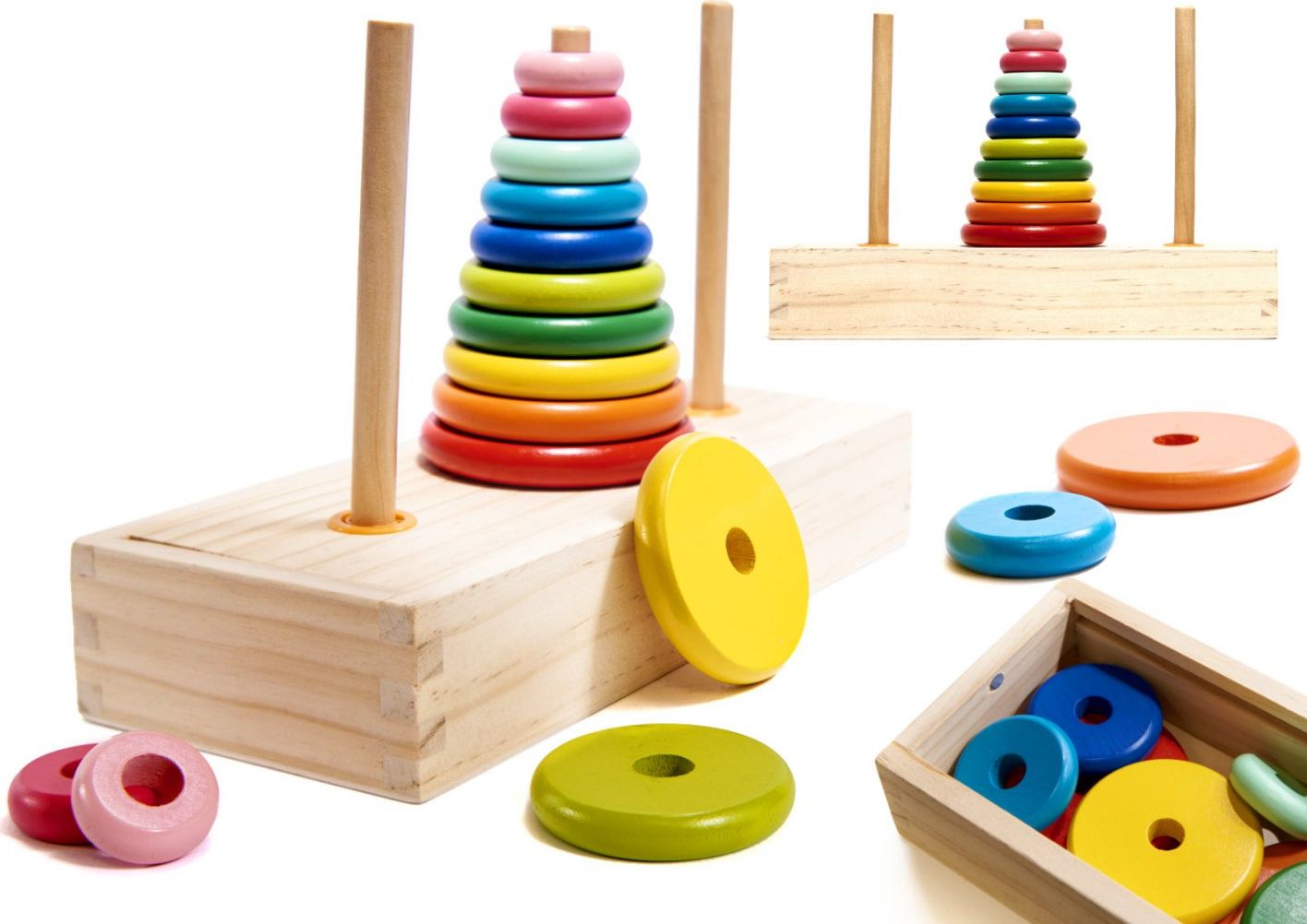 Piramida drewniana z podstawą wieża sorter tęczowa