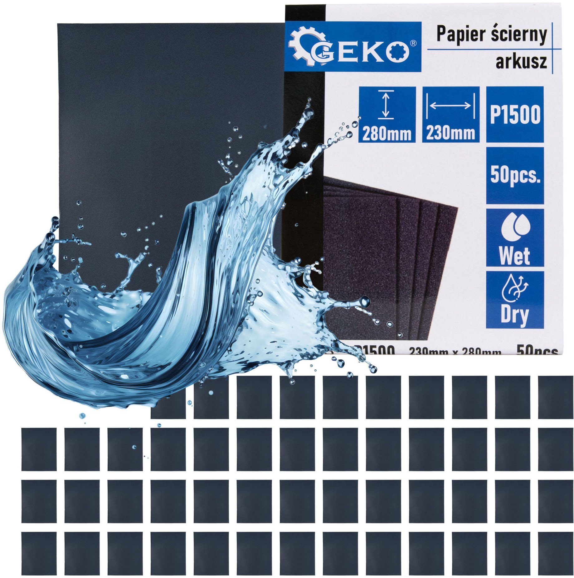 Geko Papier ścierny wodny – arkusz 230x280mm P1500 (50/1000)