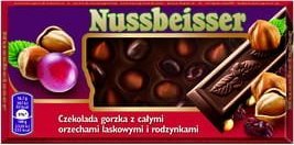 Nussbeiser Czekolada gorzka z orzechami i rodzynkami 100g