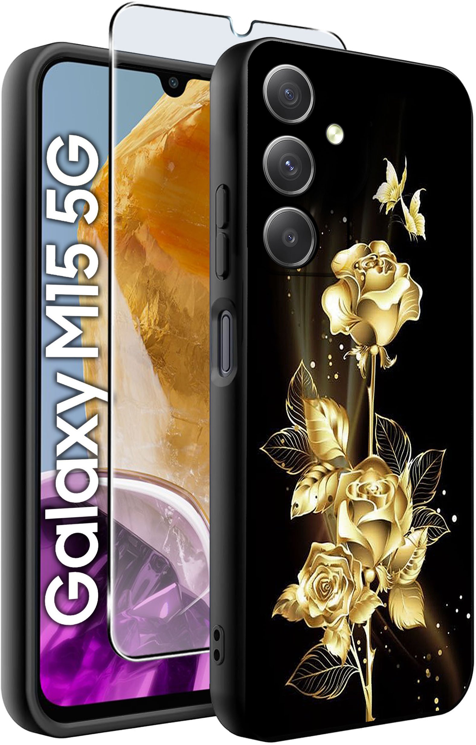 ETUI do Samsung M15 5G WZORY | SILIKONOWE MATT CASE + SZKŁO HARTOWANE 9H