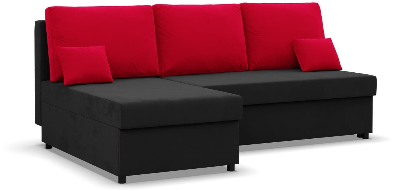 Narożnik z funkcją spania, Flow, 201x138x92 cm, czarny, czerwony | TYLETEGOTU
