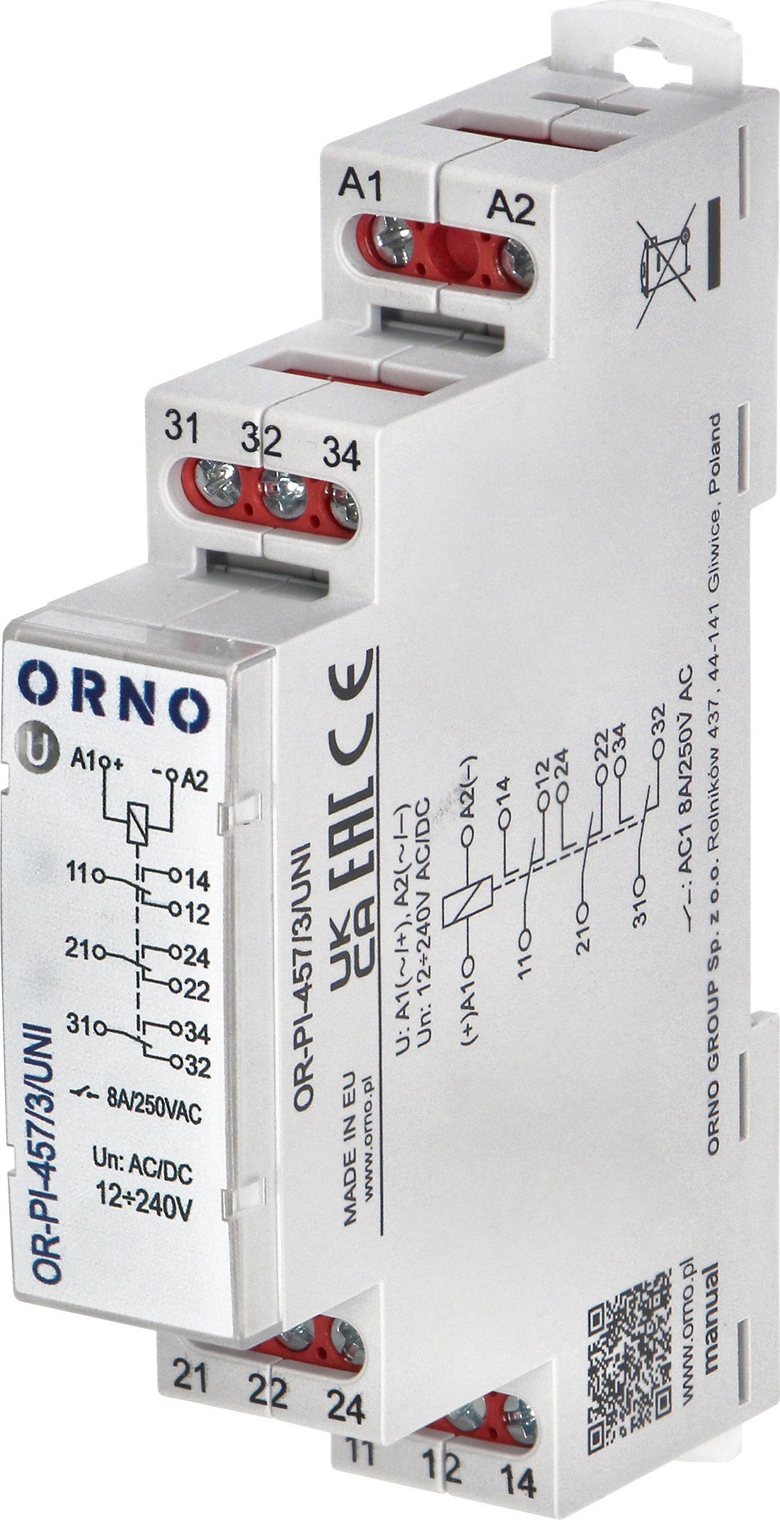 Orno Przekaźnik instalacyjny 3P 8A ,12-230 VUC