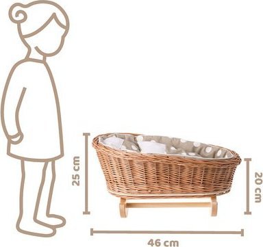 WickerPL BUJANE ŁÓŻECZKO KOŁYSKA Z WIKLINY DLA LALEK Z POŚCIELĄ 46X28 H 20/25 CM