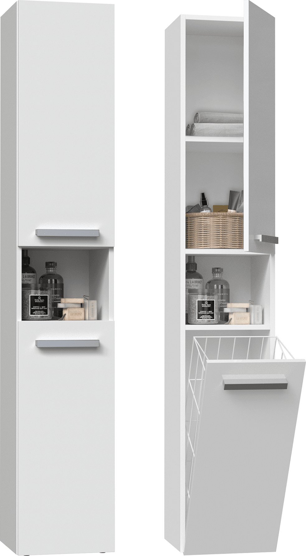 Topeshop SZAFKA ŁAZIENKOWA REGAŁ SŁUPEK KOSZ NEL III BIAŁY MAT