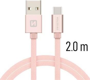 Kabel USB Swissten USB-A - USB-C 2 m Różowy (SW-QU-TYPC-3.1-2M-PI/GO)