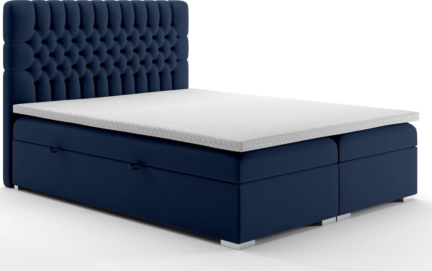 LAVERTO Łóżko kontynentalne RUBID 160x200 granatowe velvet z pojemnikiem