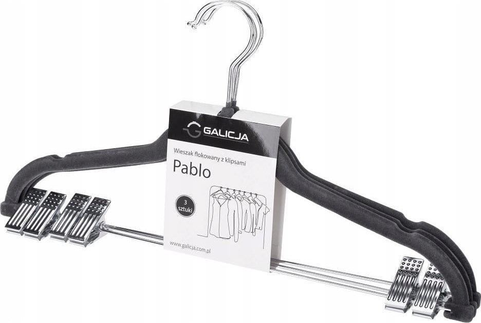 Galicja Wieszak flokowany z klipsami na ubrania 3 sztuki ciemnoszary