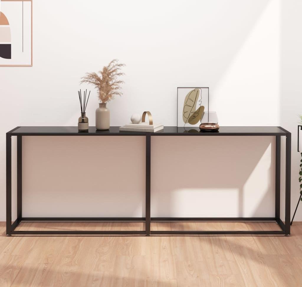 vidaXL vidaXL Konsola, czarna, 200x35x75,5 cm, szkło hartowane