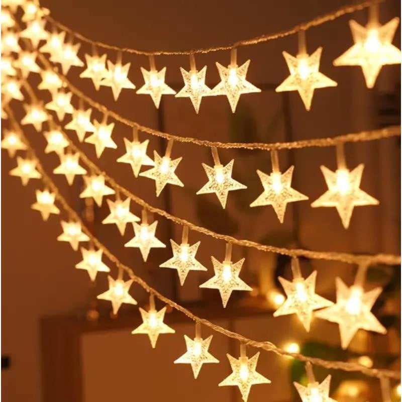 Girlanda 1.5m (10 lampek LED) USB Gwiazdki na Balkon, CIEPŁY BIAŁY