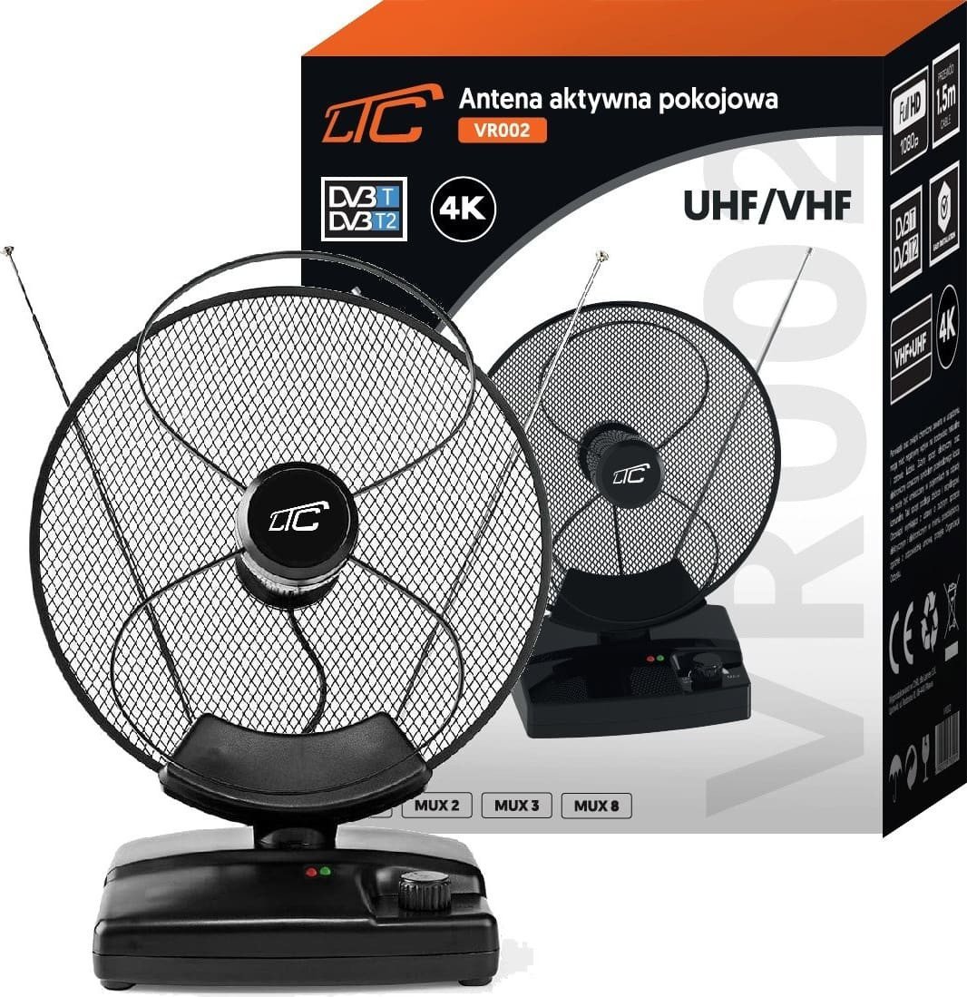 ANTENA AKTYWNA POKOJOWA DVBT2 TV FHD 4K MUX-8 LTE WZMACNIACZ