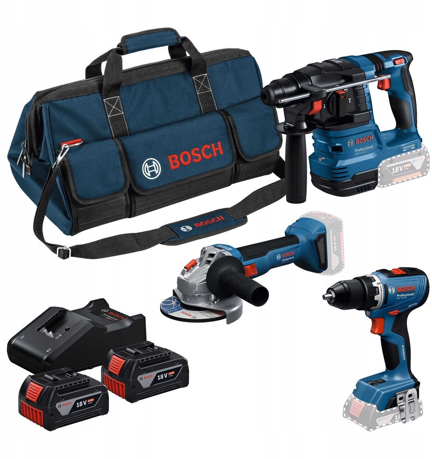 ZESTAW COMBI 18V GSR+GWS+GBH 2*4.0AH