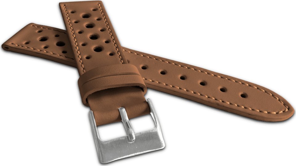 Lavvu LAVVU Perforowany jasnobrązowy szyty pasek VINTAGE z luksusowej skóry Top Grain - 22