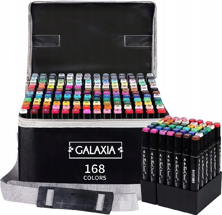 GALAXIA MARKERY ALKOHOLOWE 168 SZT Flamastry Mazaki Pisaki Dwustronne Pro + TORBA