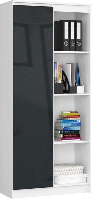 Elior Regał z drzwiczkami na dokumenty biały + grafit połysk - Tirego 4X