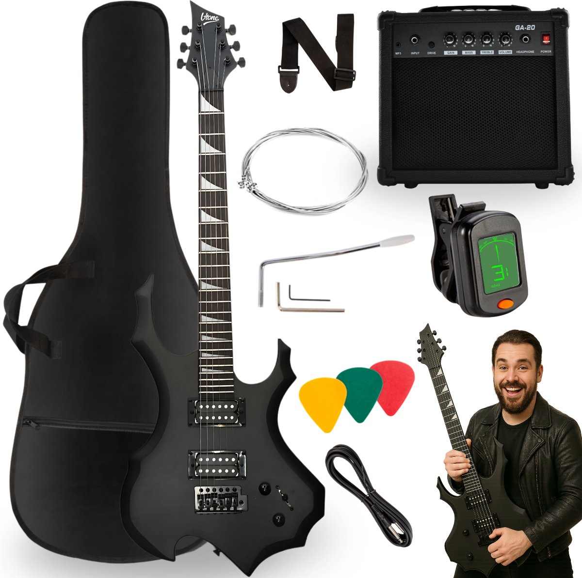 V-TONE EGS 39 MBK gitara elektryczna 4/4 czarny mat 39" HH zestaw