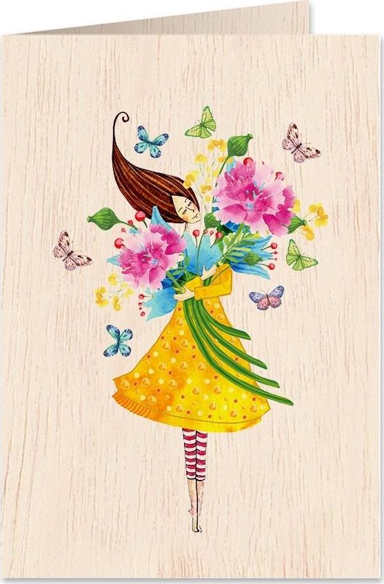 Cozywood Karnet drewniany C6 + koperta Bukiet